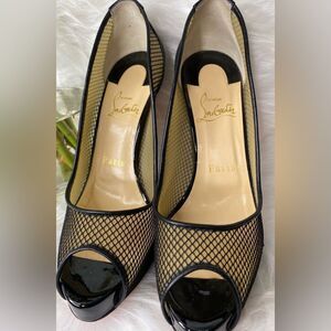 Christian Louboutin “Very Rete 120” Black Mesh Peep Toe Heels